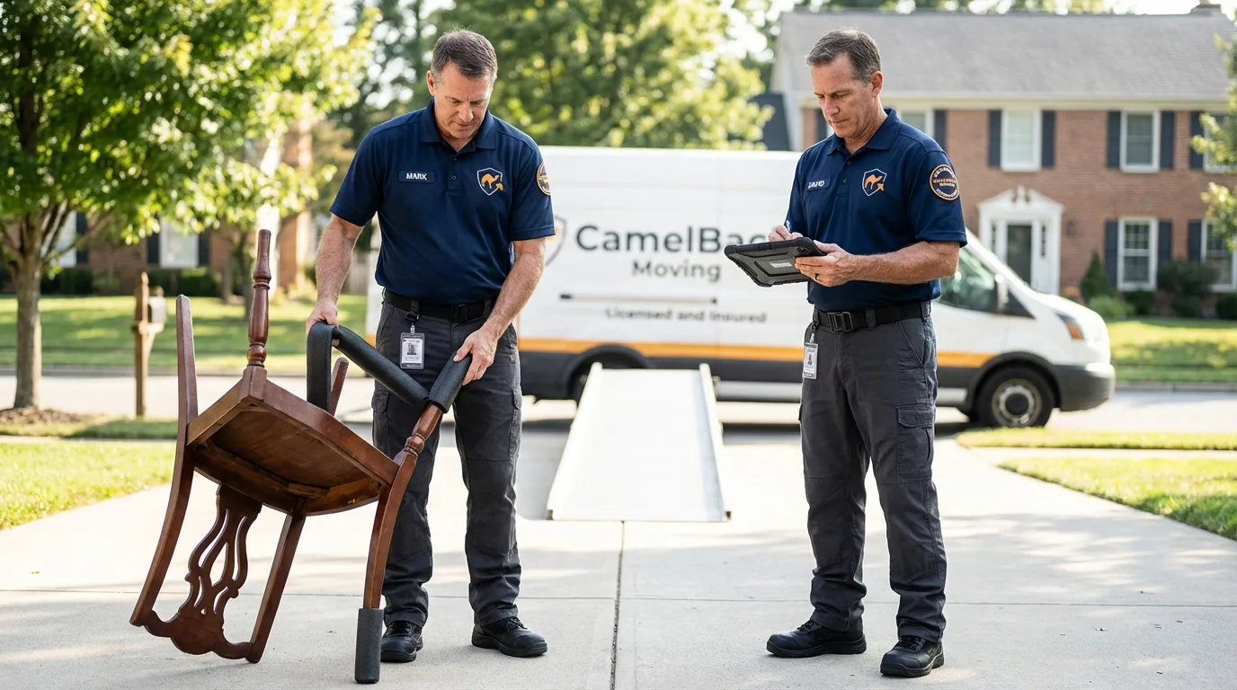 Movers inspecting furniture for damage prevention before loading in Rutledge, TN